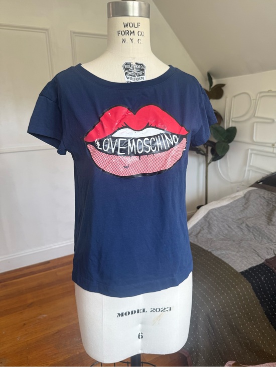 Moschino Tops - Moschino Navy Logo Crewneck Tee with Inner Label